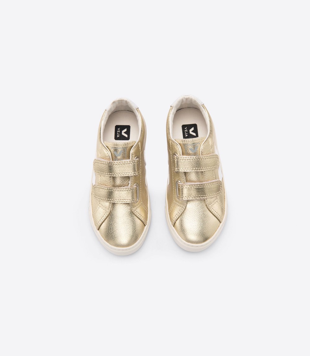 Veja Trainers Kids Gold/White - Esplar Velcro Leather - LJQM-19863